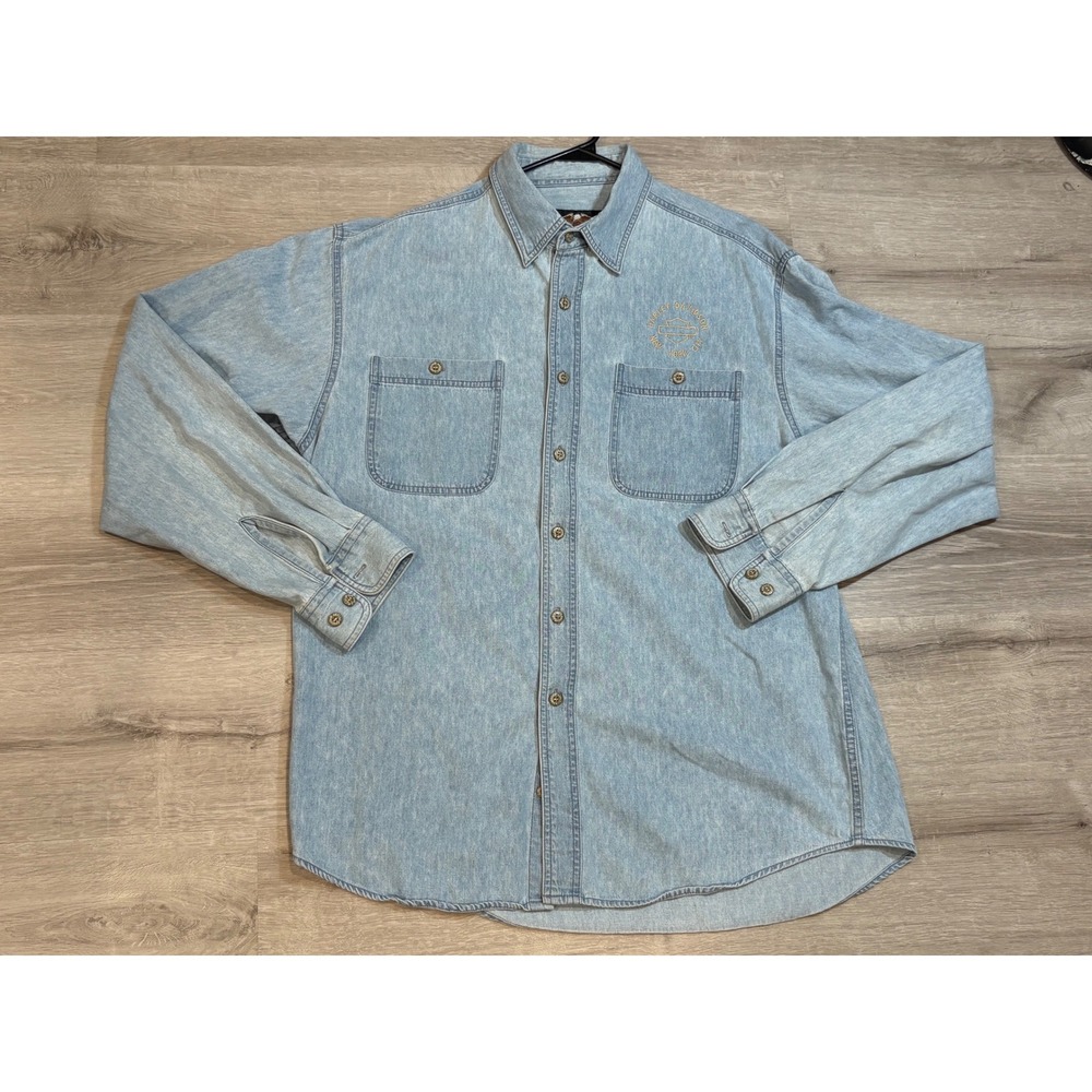 Harley Davidson Denim Shirt Mens Large Button Up Long Sleeve Embroidered Logo‎